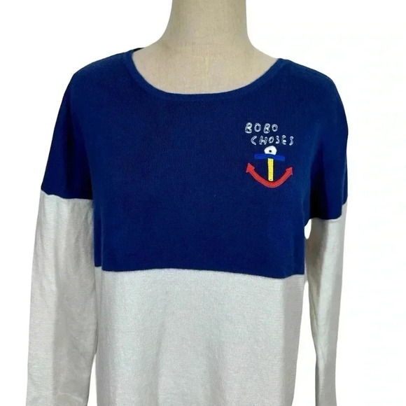 Bobo Choses Nautical Anchor Bi Color Striped Colorblock Knitted Sweater Dress - Picture 4 of 10
